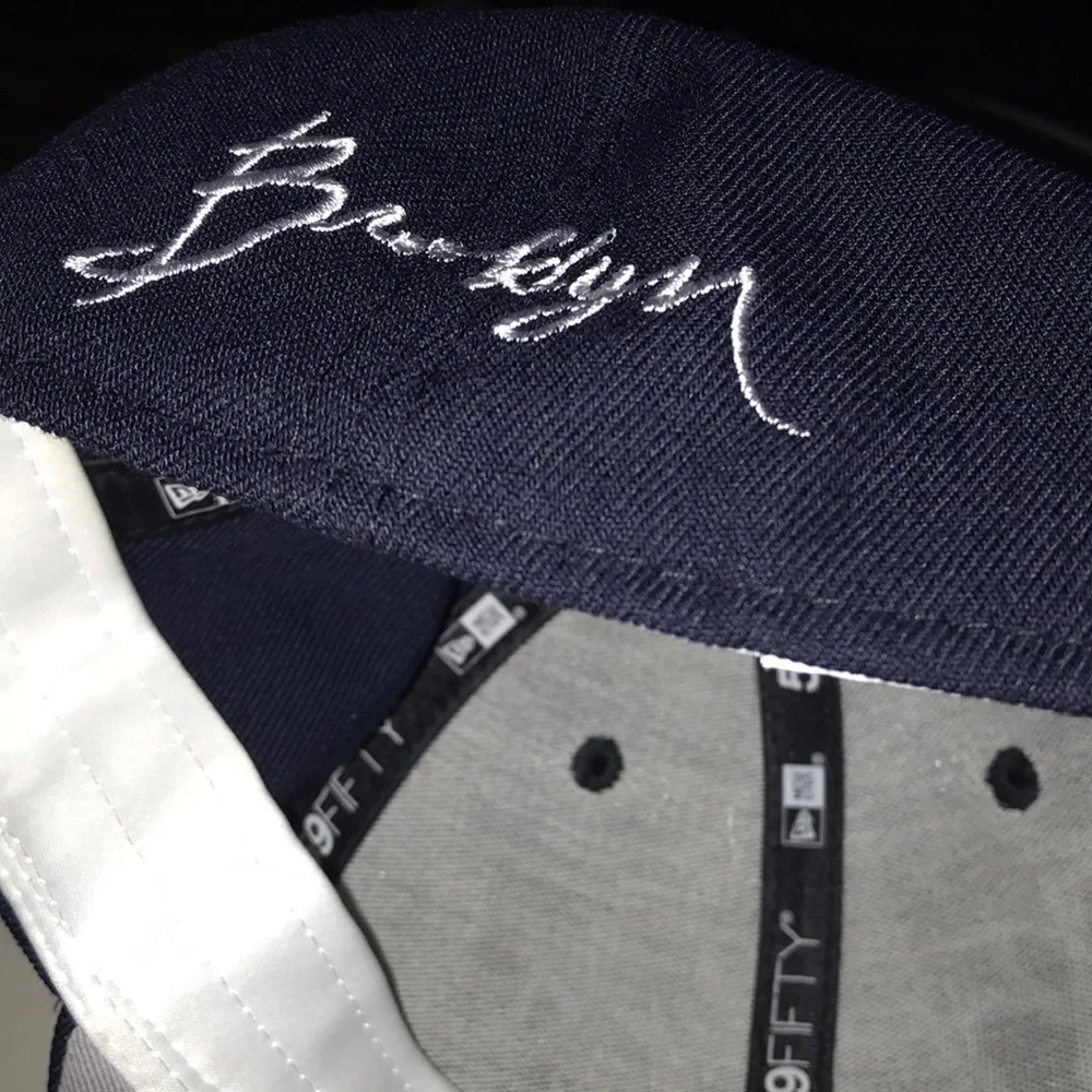 New Era 59FIFTY Brooklyn Script Navy Blue Fitted Hat Cap Size 7 3/4 NYC